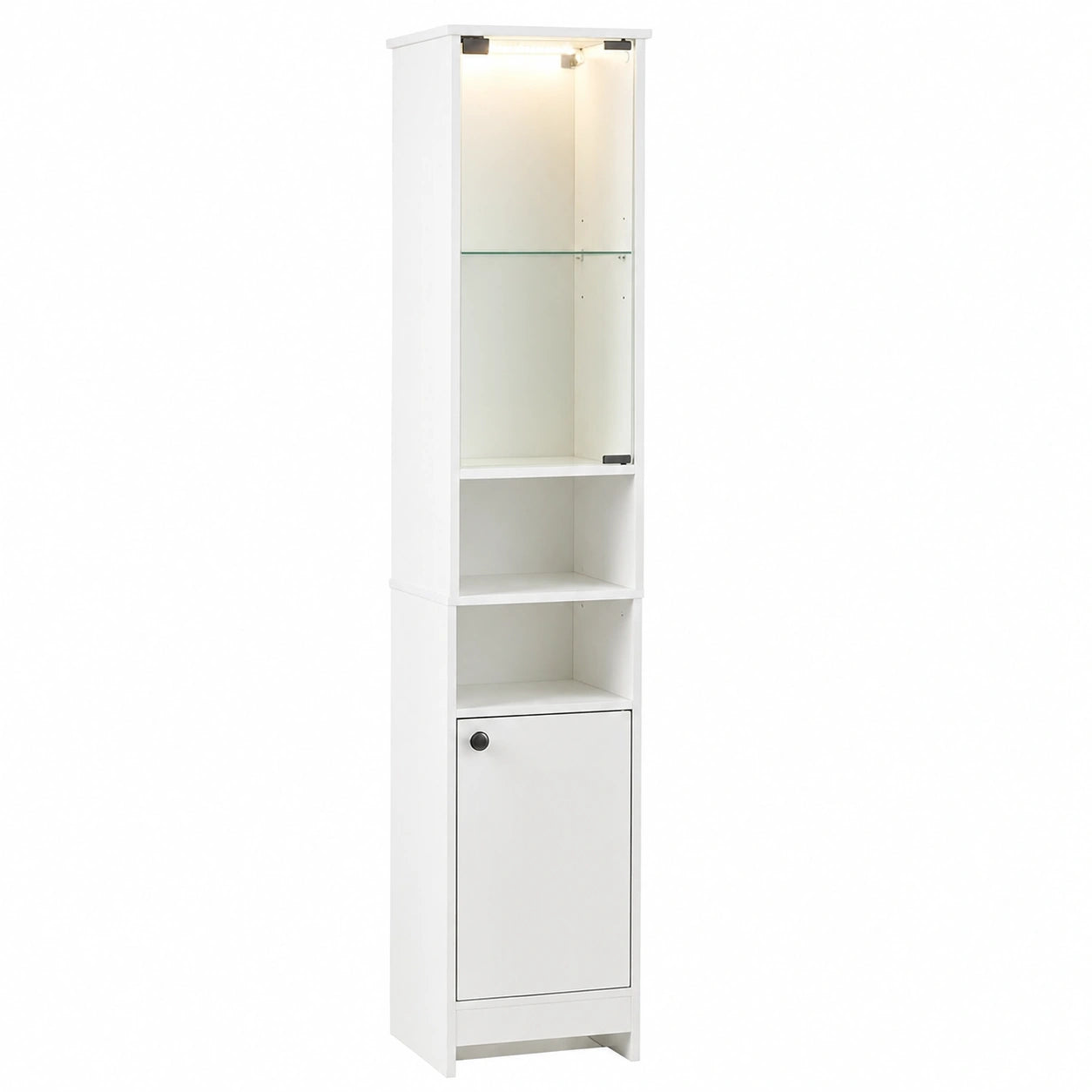 Colonna Salvaspazio Bagno con LED e Telecomando, 30x30x170 cm (Bianco) | Armadio Alto in Vetro Temperato, Ripiani Regolabili per WC, Cucina e Soggiorno