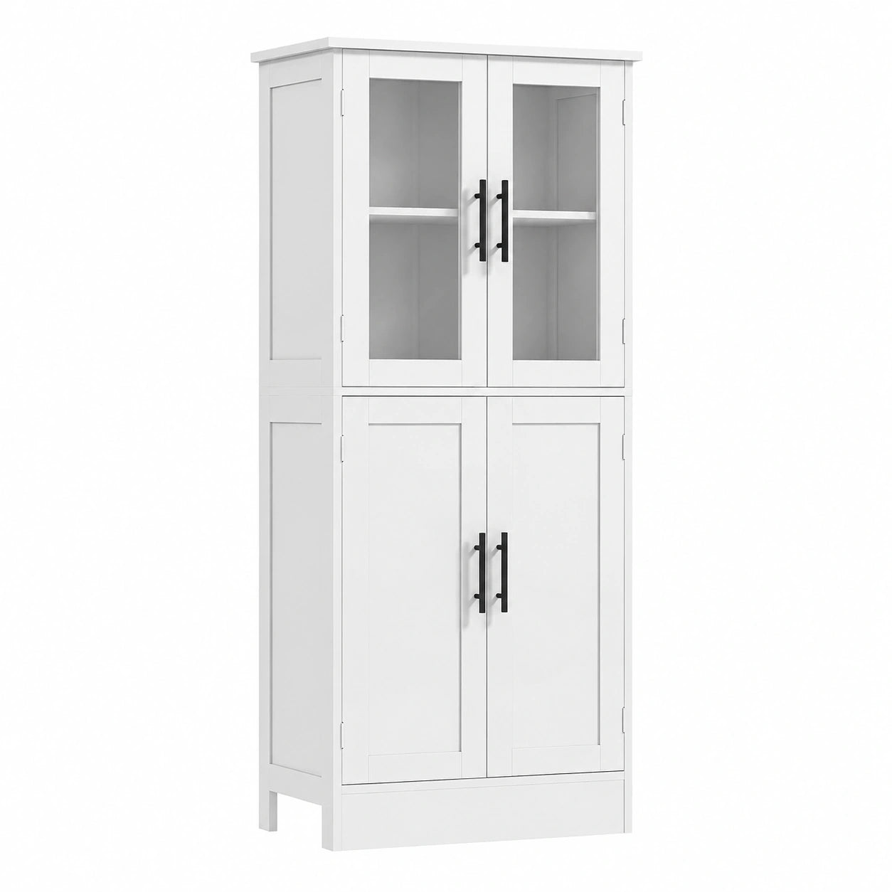 HOMCOM Armadio Alto da Bagno con Ante in Vetro e Ripiani Regolabili, Mobiletto Salvaspazio Multiuso, Perfetto per Cucina e Soggiorno, 60x30x170 cm, Bianco