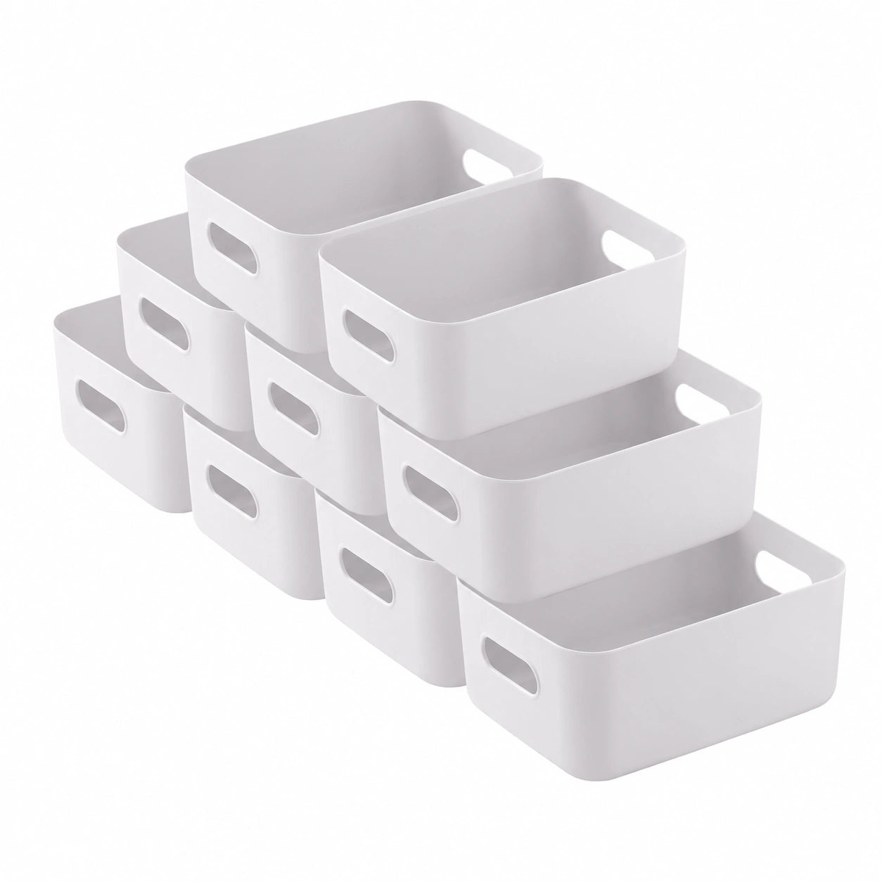 Set di 10 Contenitori di Plastica Grigi con Maniglia 30x20x12 cm per Bagno e Casa