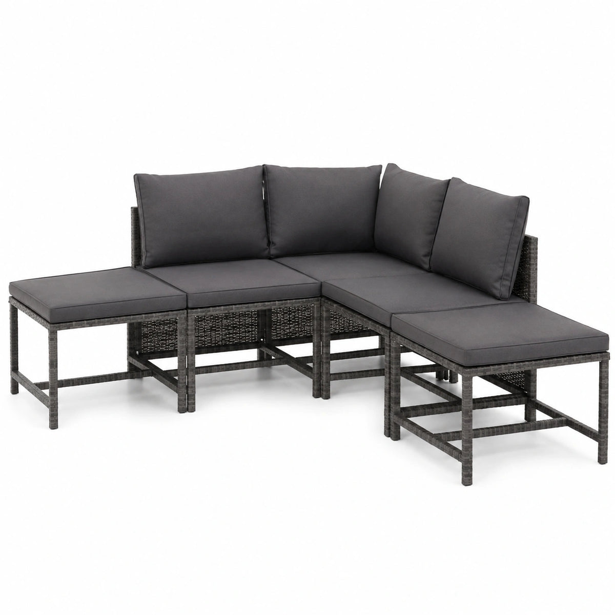 Set Salotto da Giardino in Rattan Grigio con Cuscini - 6 Pezzi