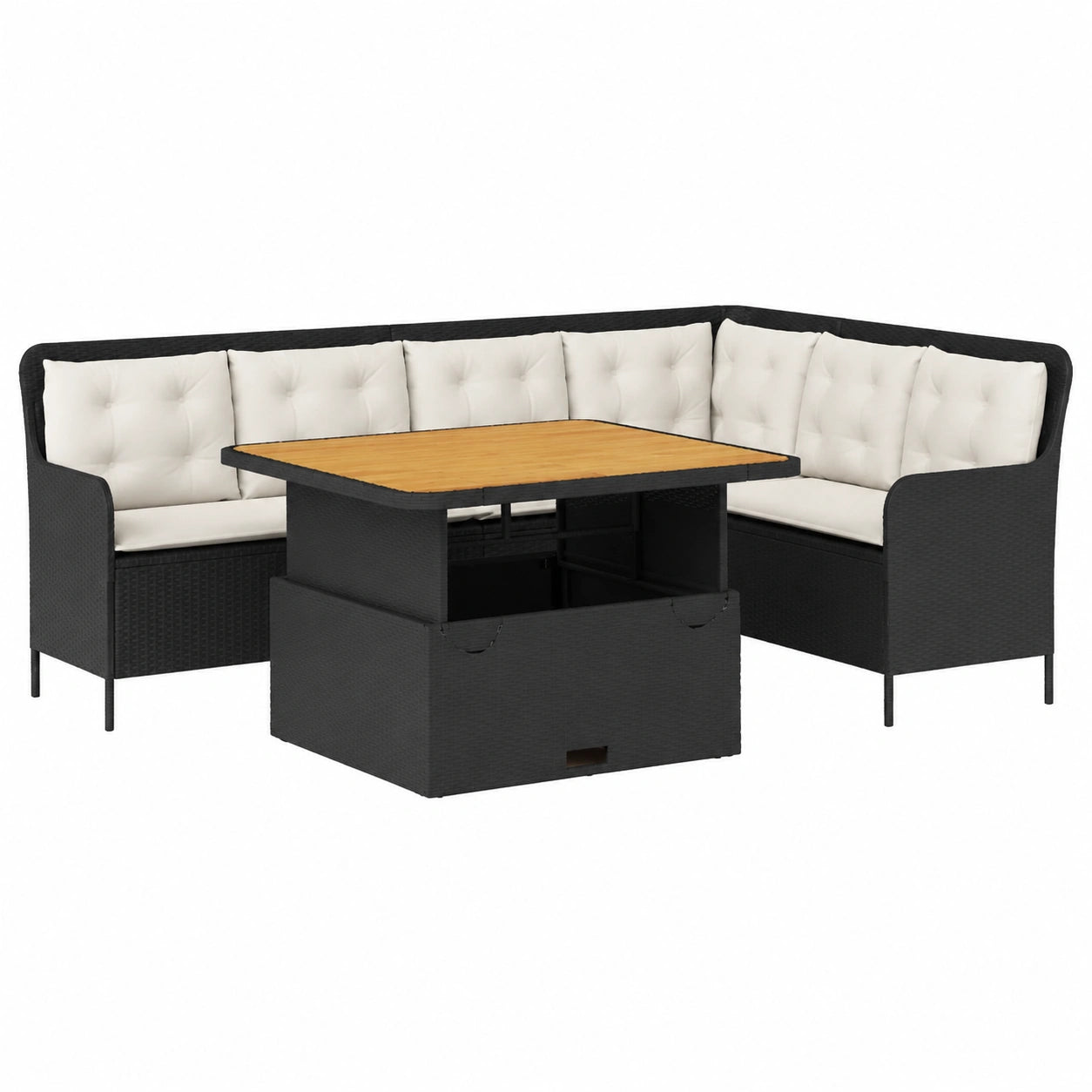 Set Salotto da Giardino in Polyrattan Nero con Cuscini, 2 Pezzi