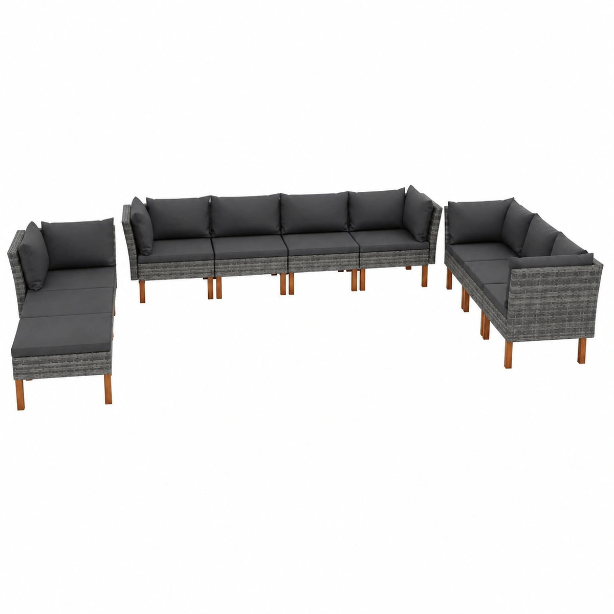 Set Divani da Giardino 10 pz con Cuscini in Rattan Sintetico, Salotto da Esterno Modulare Grigio