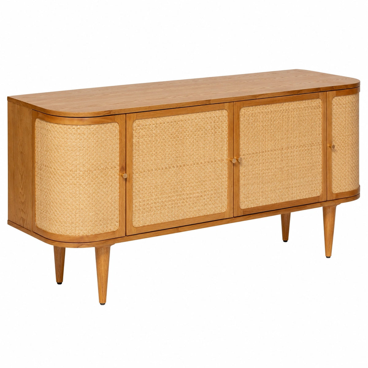 Credenza in Legno e Rattan con 4 Ante per Soggiorno