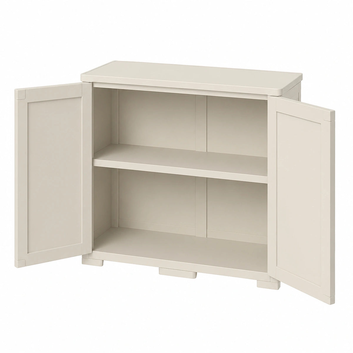 Armadietto Multiuso in Plastica con 2 Ante e Scomparti, 79x43x85,5 cm, Antiscivolo, Made in Italy, Colore Panna