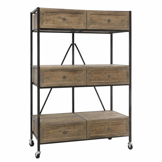 DiKasa Mobile Industriale con Cassetti e Ruote per Casa, Ferro e Legno, 74x37x112 cm