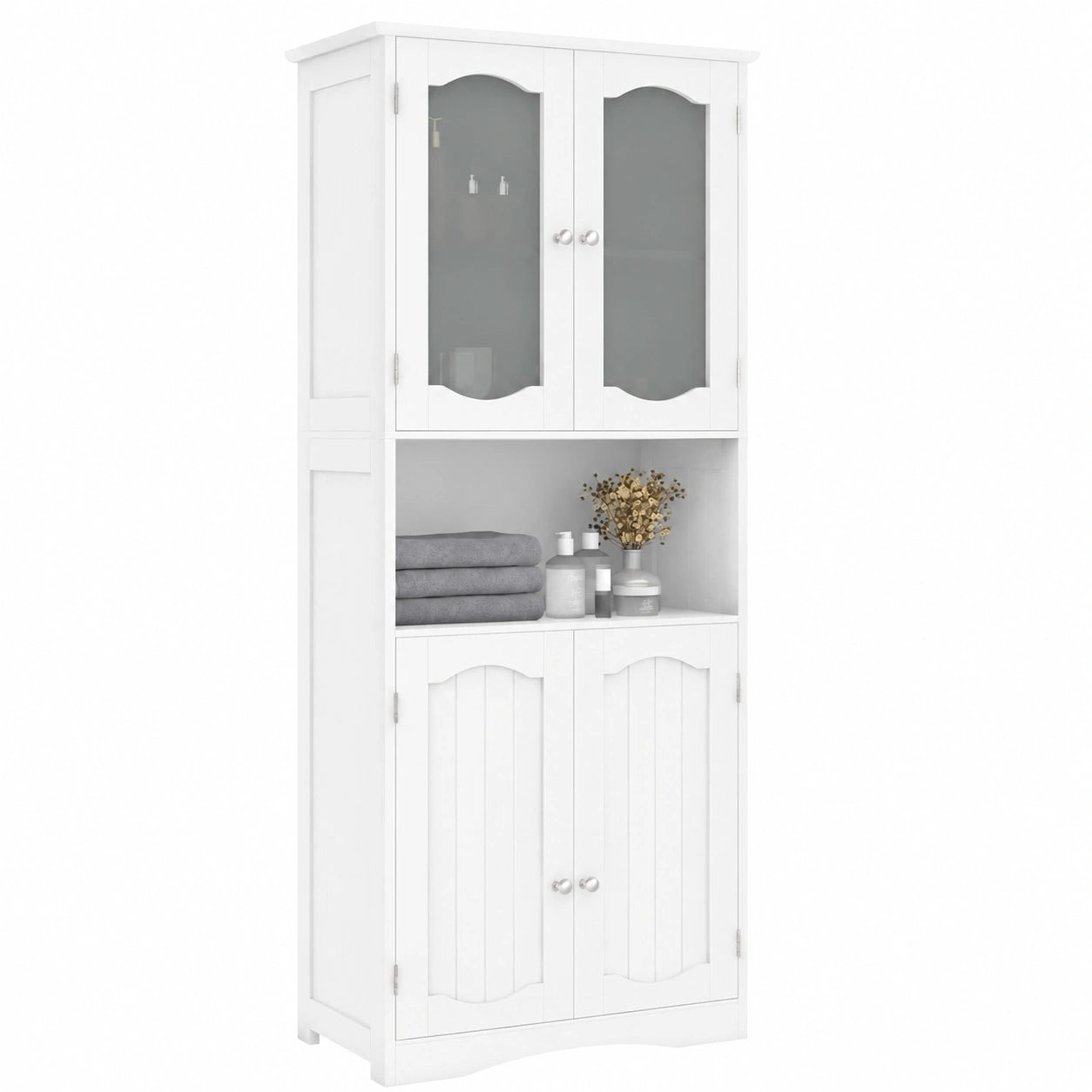 Armadietto Bagno Salvaspazio LIFEZEAL con Ante in Vetro, 60x30x164 cm, Bianco