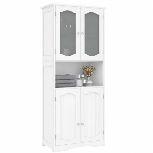 Armadietto Bagno Salvaspazio LIFEZEAL con Ante in Vetro, 60x30x164 cm, Bianco