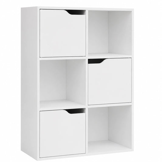 Scaffale Libreria Modulare a 6/9 Cubi con 3 Ripiani, Mobile Multiuso in Legno, Design Moderno, Bianco, 60/90x29x90 cm