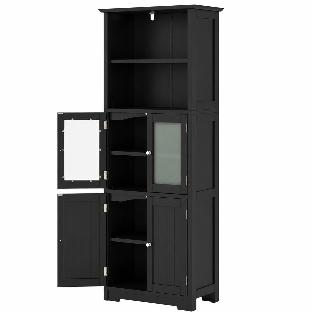 Armadio Salvaspazio in Legno con Ante in Vetro e Ripiani Regolabili, 60x30x163cm, Ideale per Bagno, Cucina e Soggiorno, Nero