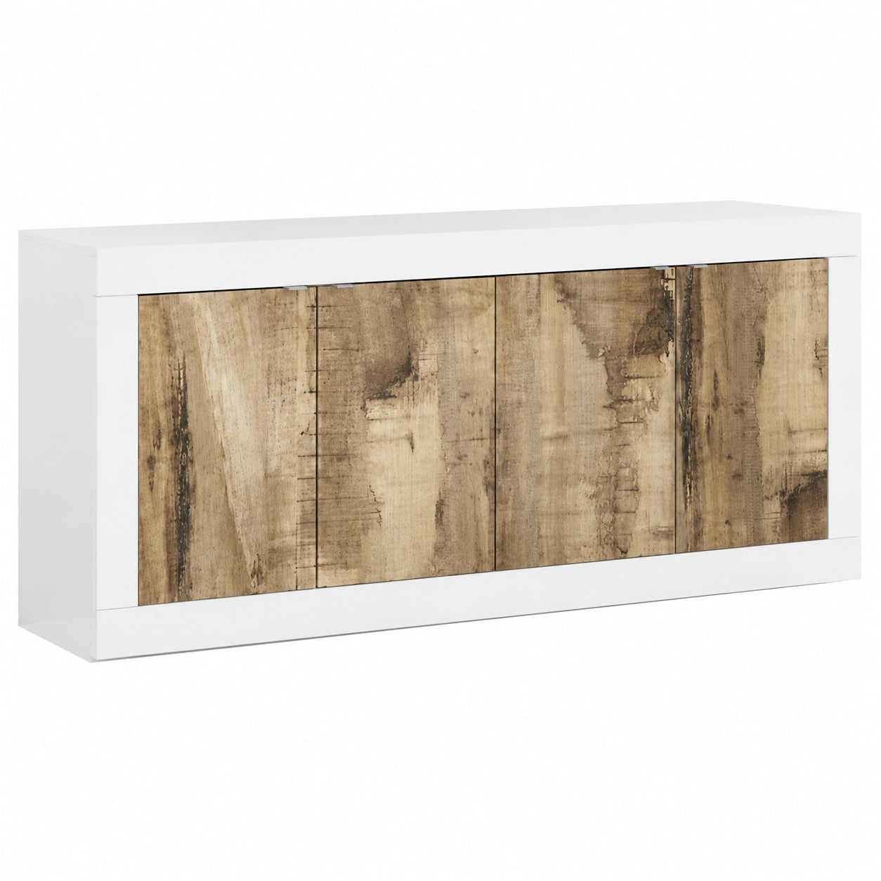 Credenza Moderna 4 Ante Bianco Lucido e Pero - Made in Italy