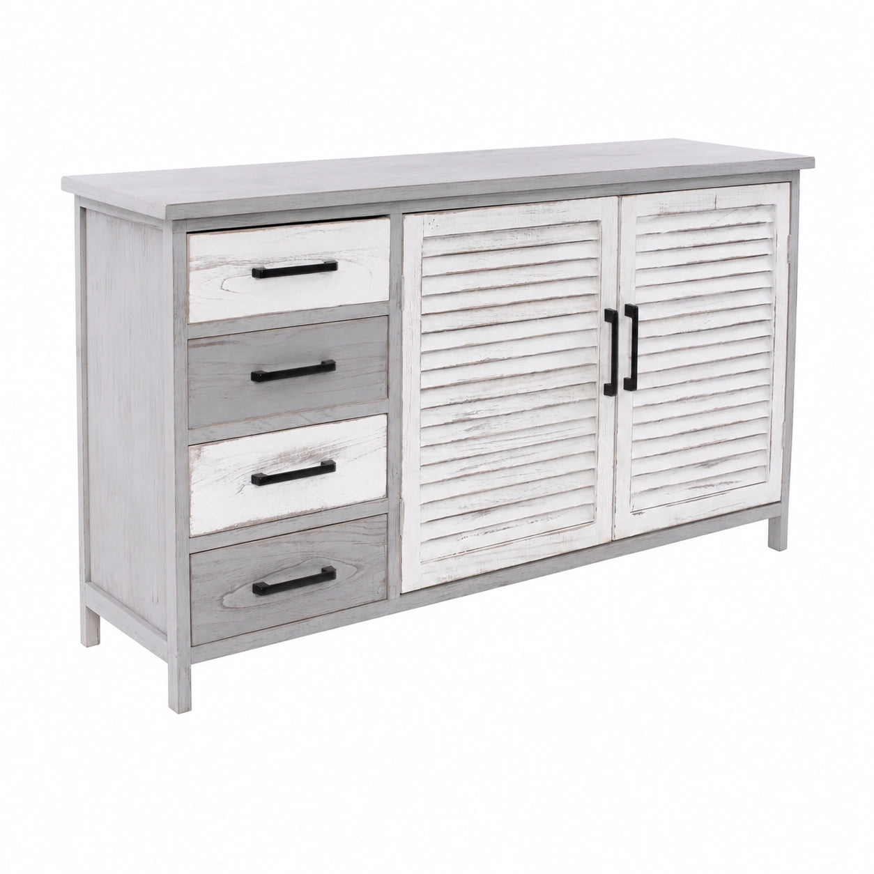 Credenza Shabby Chic in Legno Bicolore con Cassetti e Ante a Persiana
