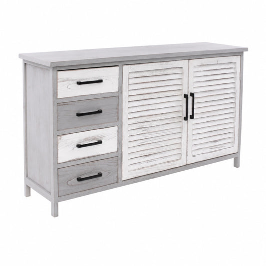 Credenza Shabby Chic in Legno Bicolore con Cassetti e Ante a Persiana