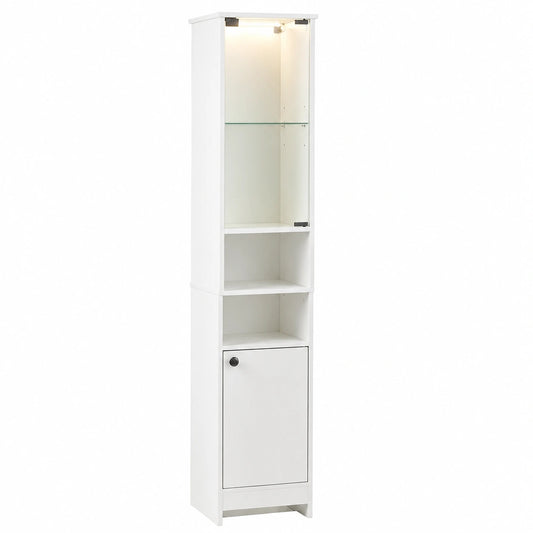 Colonna Salvaspazio Bagno con LED e Telecomando, 30x30x170 cm (Bianco) | Armadio Alto in Vetro Temperato, Ripiani Regolabili per WC, Cucina e Soggiorno