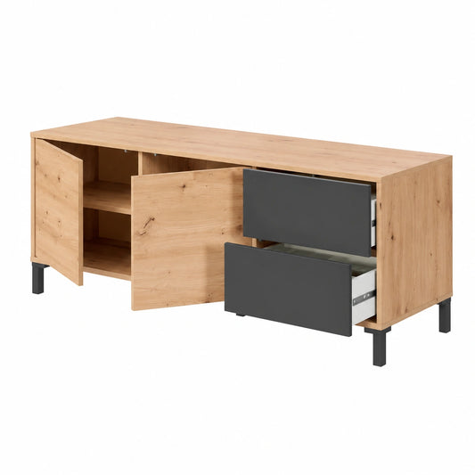 Credenza Moderna Soggiorno con Ante e Cassetti, Rovere e Grigio Antracite