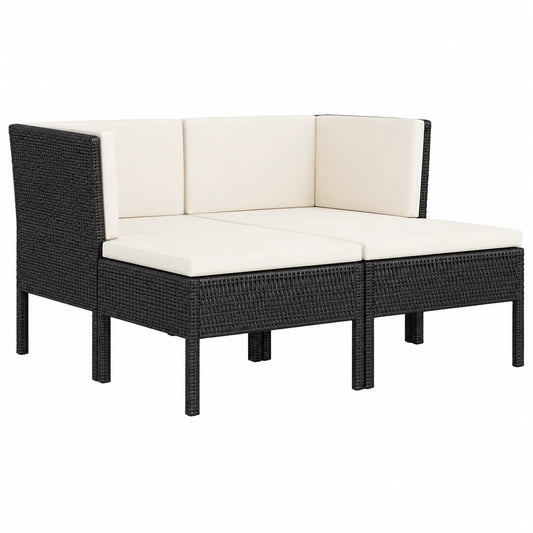 Set Divano da Giardino in Polyrattan con Cuscini Grigi, 4 Pezzi