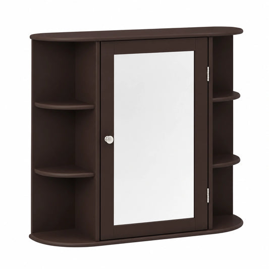 Mobile da Bagno con Specchio, Armadietto a 10 Ripiani, 66x17x63 cm (Marrone)