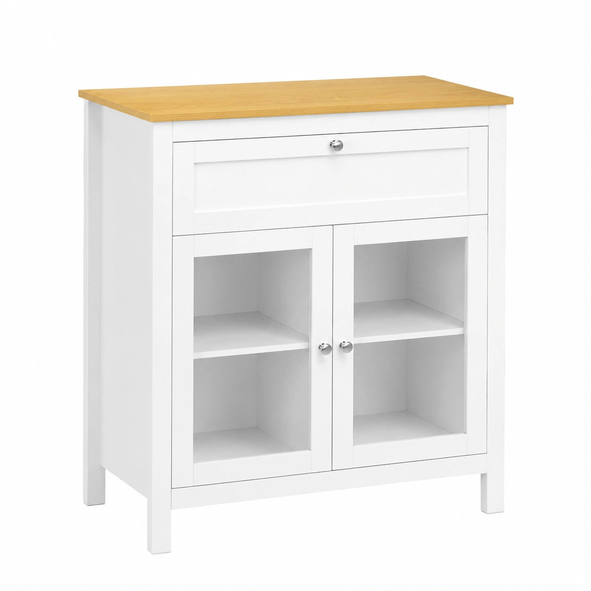 HOMCOM Mobile da Cucina con Cassetto e Ripiani Regolabili, Credenza Moderna in Vetro per Soggiorno e Sala da Pranzo, 80x40x90 cm, Bianco