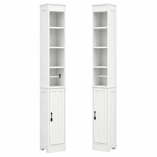VECELO Colonna Bagno Alta con Ripiani Regolabili e Porta Carta Igienica, 20x20x180 cm, Bianco