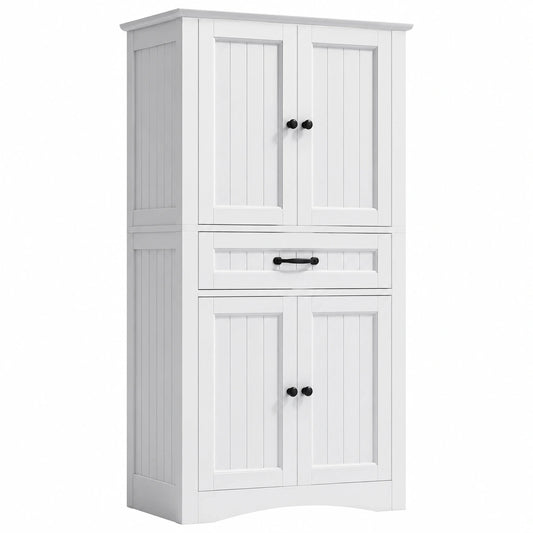 Mobile da Bagno Salvaspazio Xbro con Ante e Cassetto, Ripiani Regolabili, Sistema Antiribaltamento, 73x31x132 cm, Bianco
