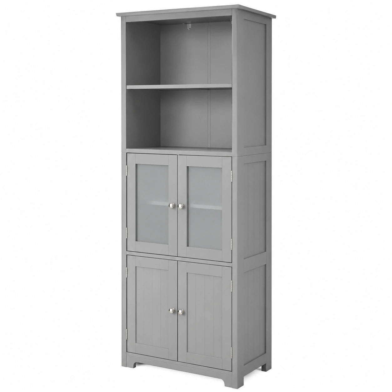 Armadio Alto Salvaspazio in Legno con Ante in Vetro, 60x30x163cm, Mobile Multiuso per Bagno, Cucina e Soggiorno (Grigio)