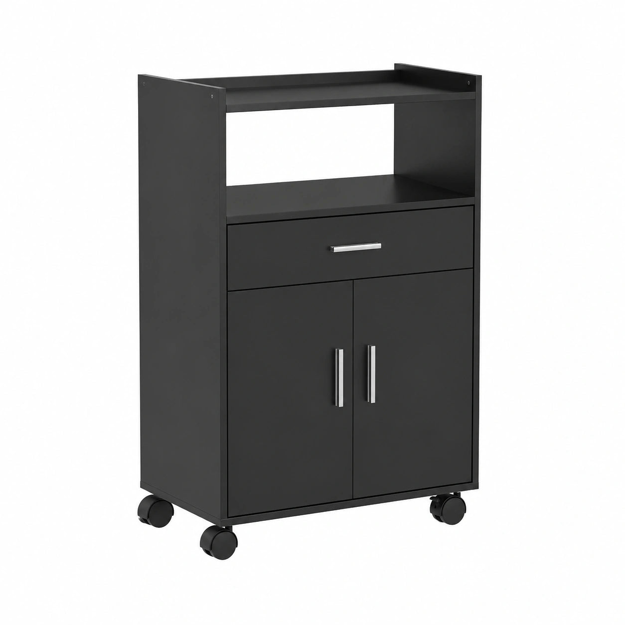 Carrello Cucina HOMCOM con Ruote e Armadietto 2 Ante, Mobile per Microonde e Elettrodomestici, 59x40x92cm, Nero