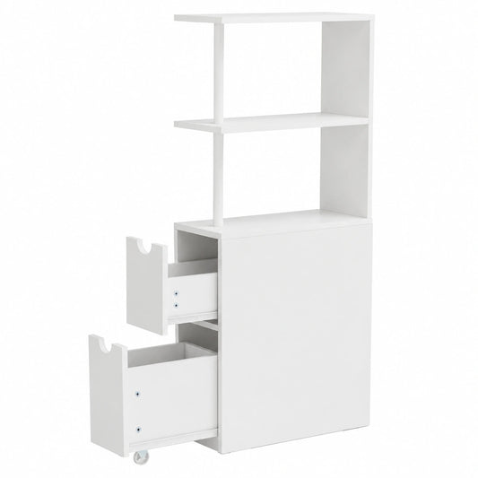 Mobile Bagno Salvaspazio con Cassetti e Ripiani, Armadio su Ruote per Casa, Bianco, 45x20x114 cm
