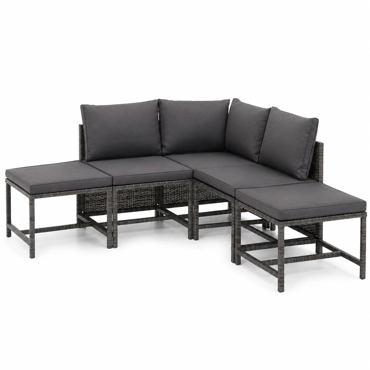 Set Salotto da Giardino in Rattan Grigio con Cuscini - 6 Pezzi