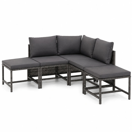 Set Salotto da Giardino in Rattan Grigio con Cuscini - 6 Pezzi