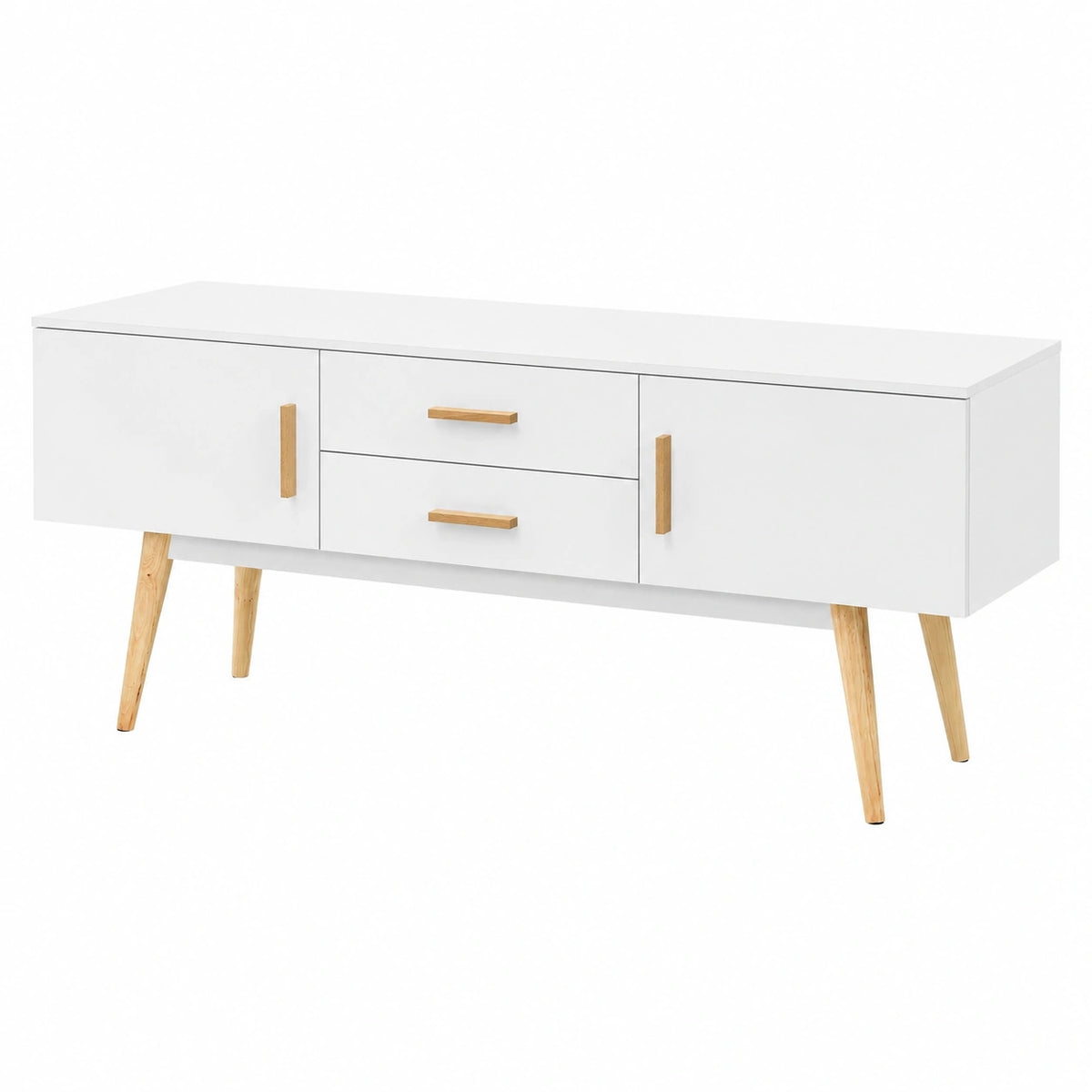 Mobile TV con 2 cassetti e vani chiusi, 140x40x56 cm, bianco