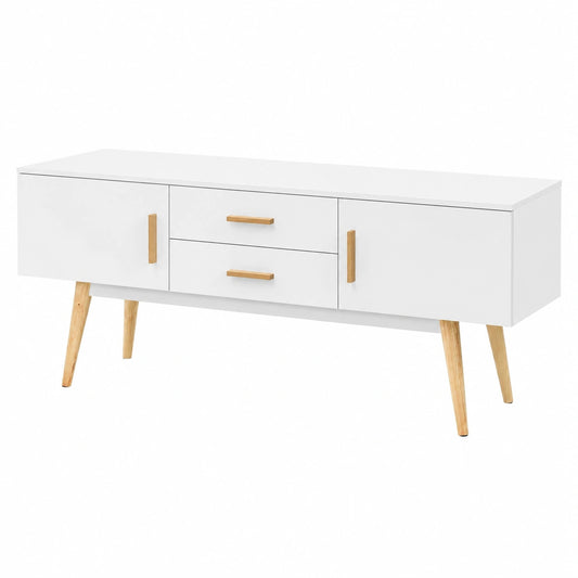 Mobile TV con 2 cassetti e vani chiusi, 140x40x56 cm, bianco