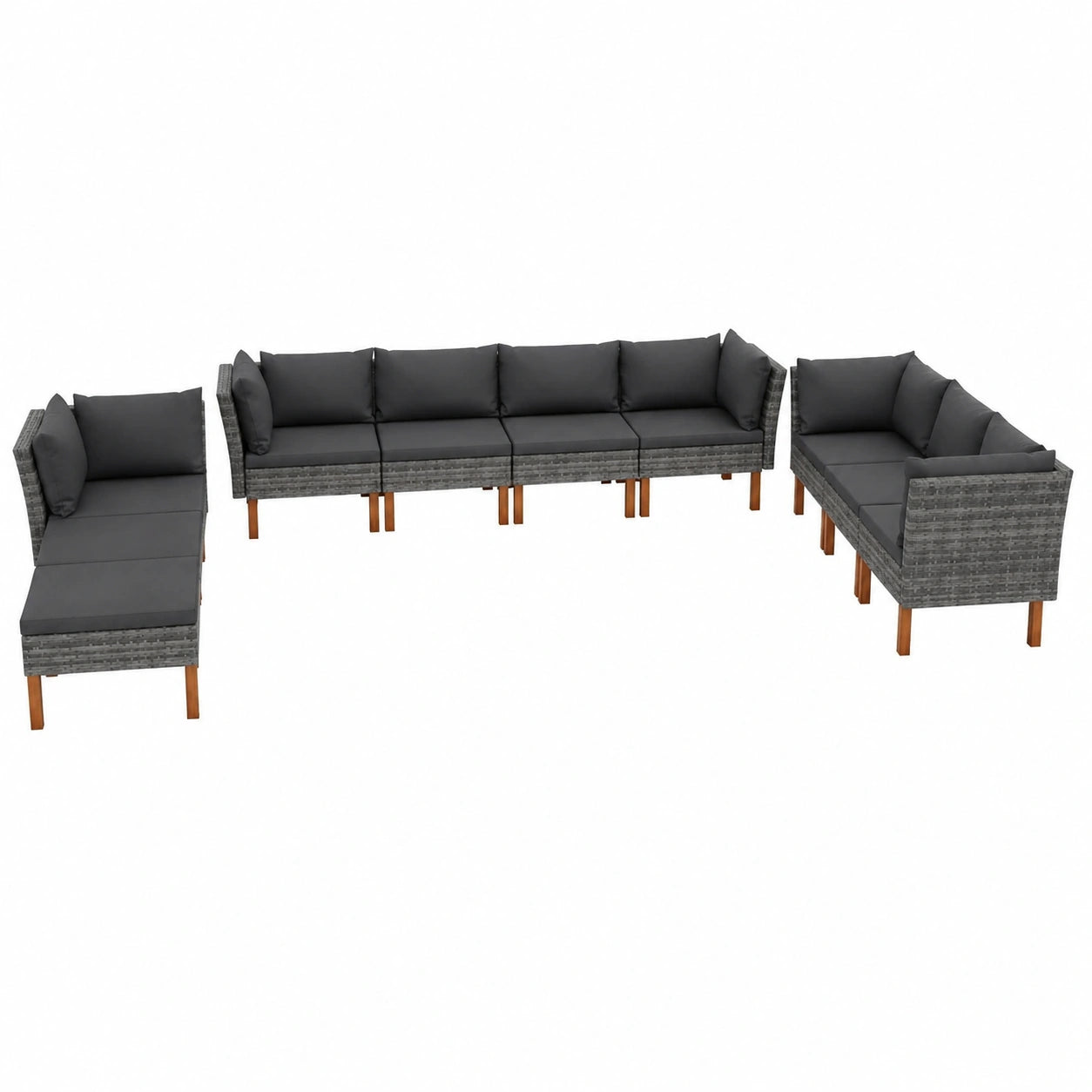 Set Divani da Giardino 10 pz con Cuscini in Rattan Sintetico, Salotto da Esterno Modulare Grigio