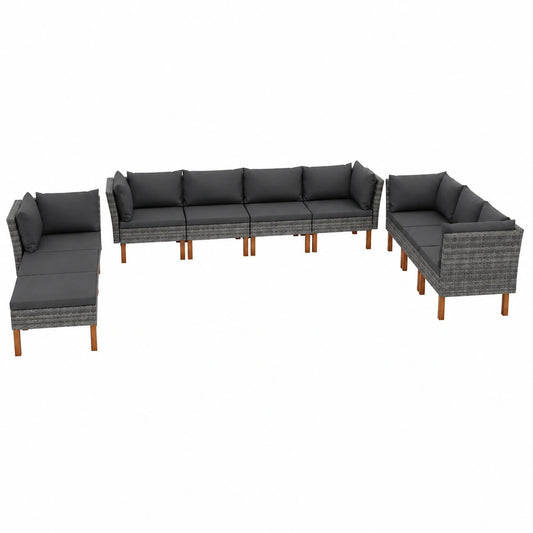 Set Divani da Giardino 10 pz con Cuscini in Rattan Sintetico, Salotto da Esterno Modulare Grigio