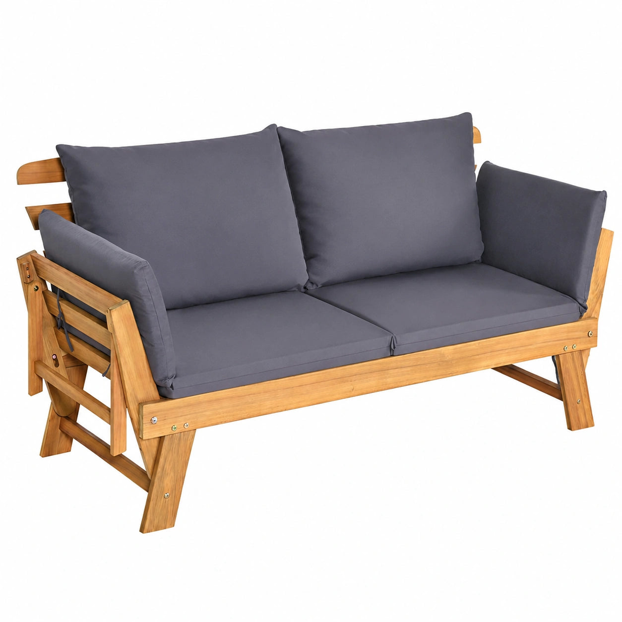 Divano da Giardino in Legno di Acacia, 2 in 1 con Cuscino, Schienale Regolabile, Perfetto per Terrazze e Giardini, 198/157 x 75 x 75 cm (Grigio)