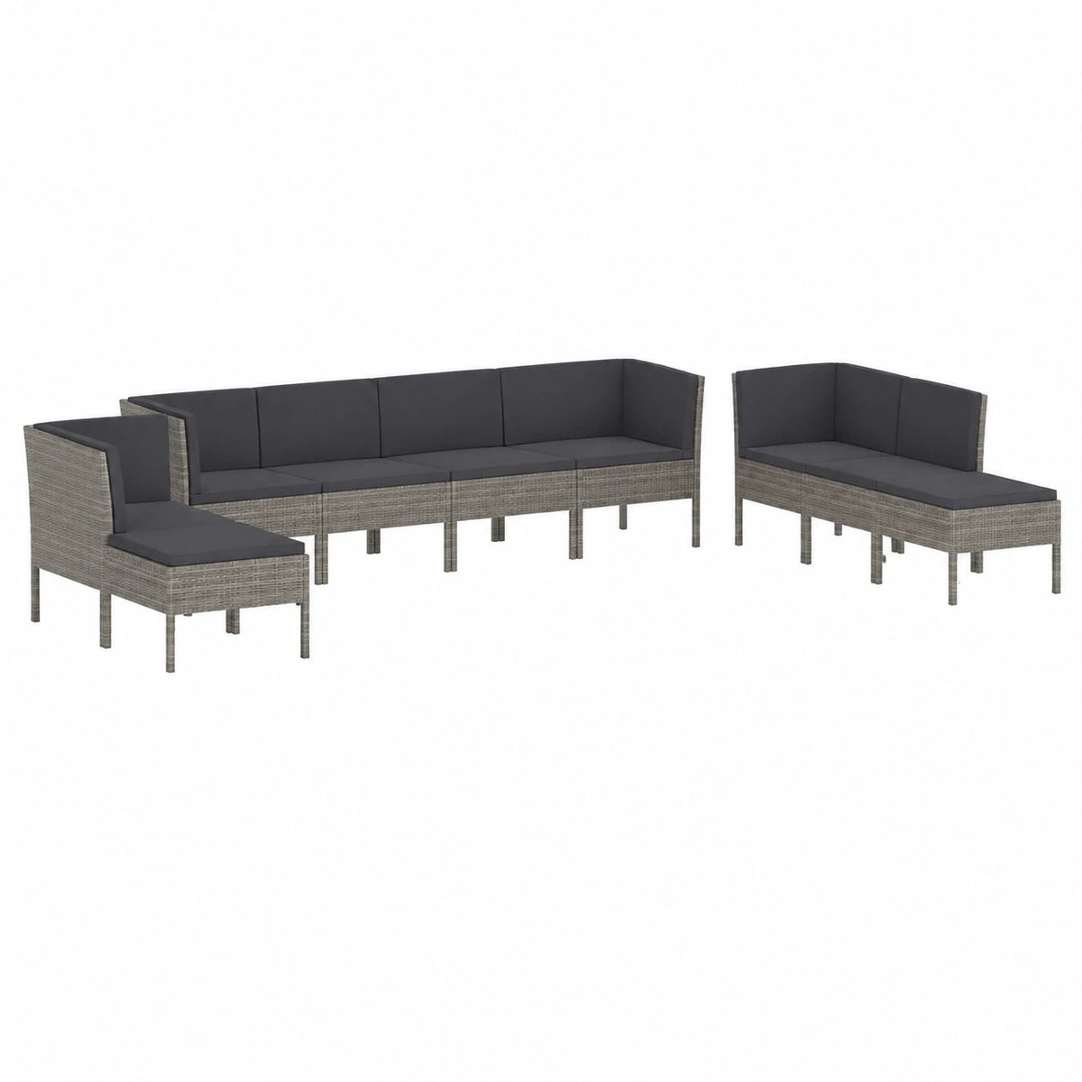 Set Salotto da Giardino in Polyrattan Grigio, 10 Pezzi con Divani Modulari e Poggiapiedi