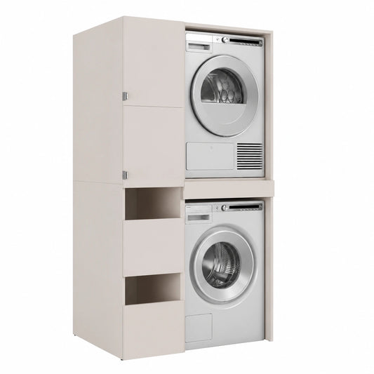 Armadietto Alto per Bagno con Ripiani, Adatto per Lavatrice e Asciugatrice, Colore Cachemire, 187x65x45/66 cm
