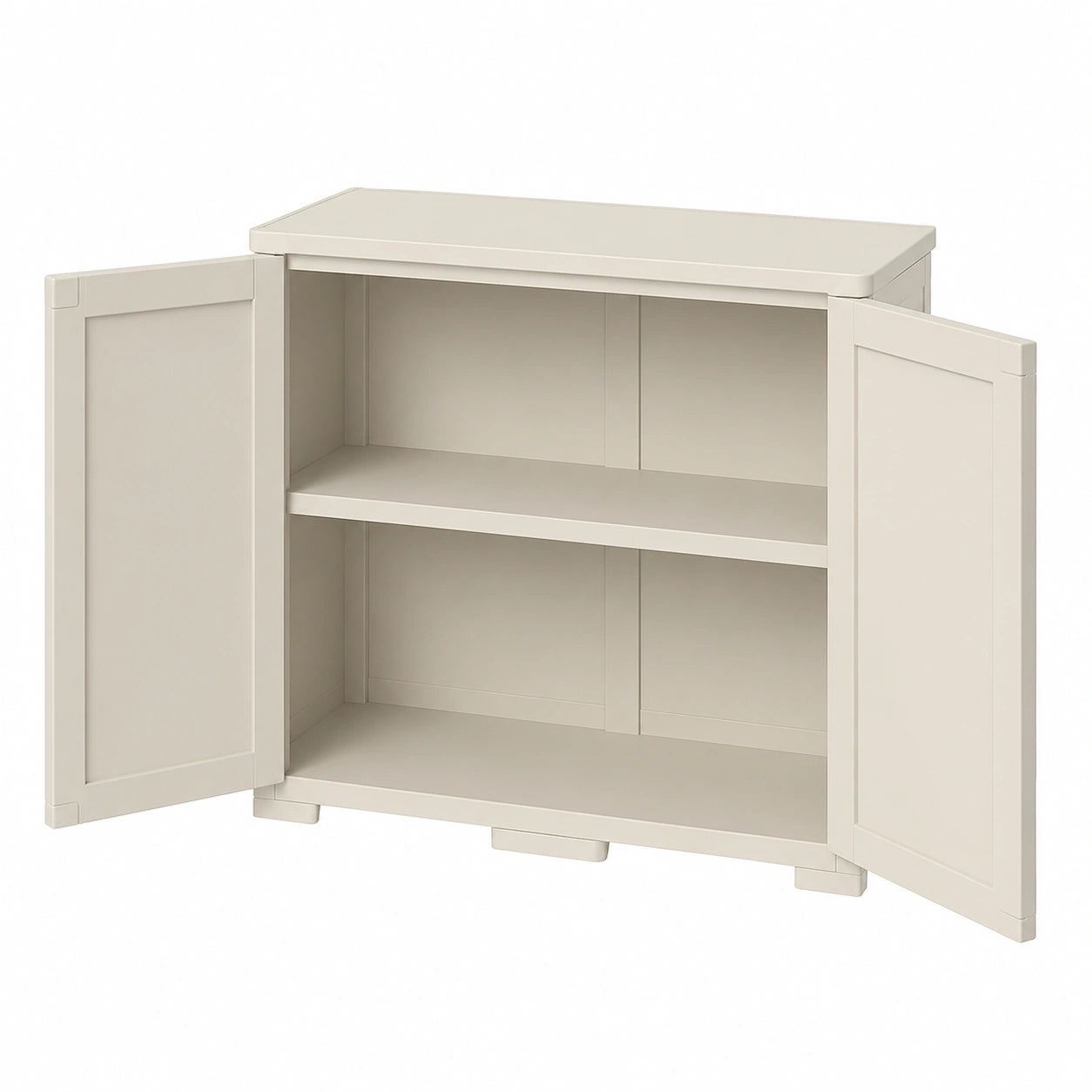 Armadietto Multiuso in Plastica con 2 Ante e Scomparti, 79x43x85,5 cm, Antiscivolo, Made in Italy, Colore Panna