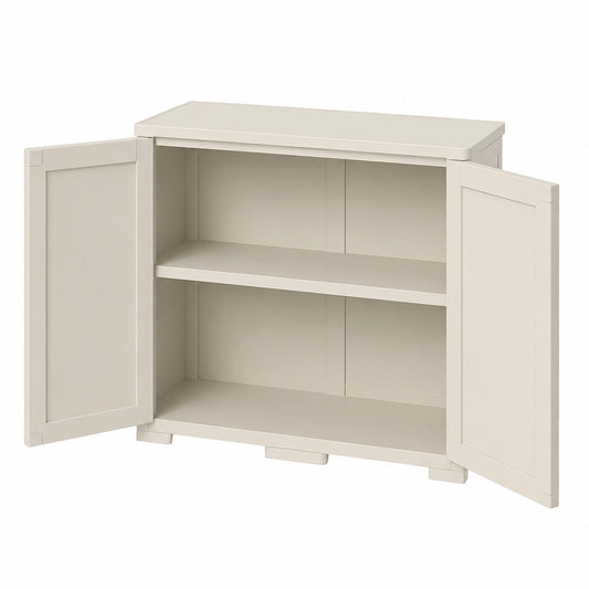 Armadietto Multiuso in Plastica con 2 Ante e Scomparti, 79x43x85,5 cm, Antiscivolo, Made in Italy, Colore Panna