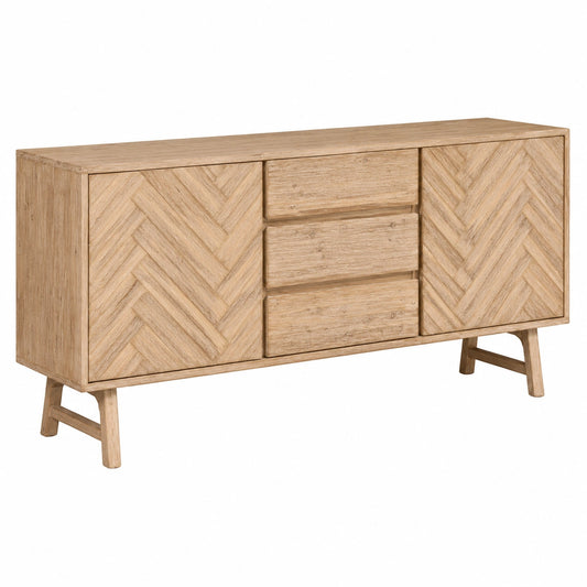 Credenza Bassa in Legno di Acacia con Motivo Chevron, 180 cm, 2 Ante e 3 Cassetti per Soggiorno e Sala da Pranzo
