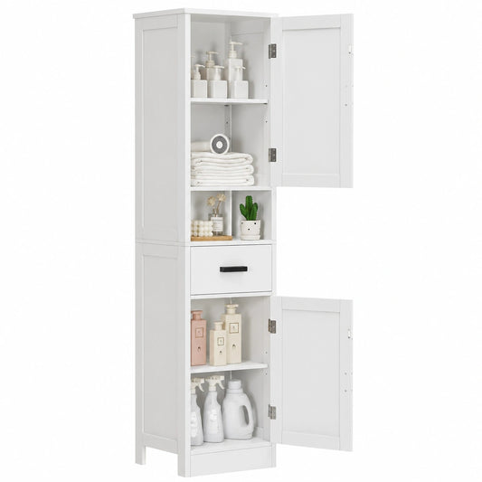Armadio Bagno Salvaspazio con Ante e Cassetto, Colonna Bianco 40x30x170cm