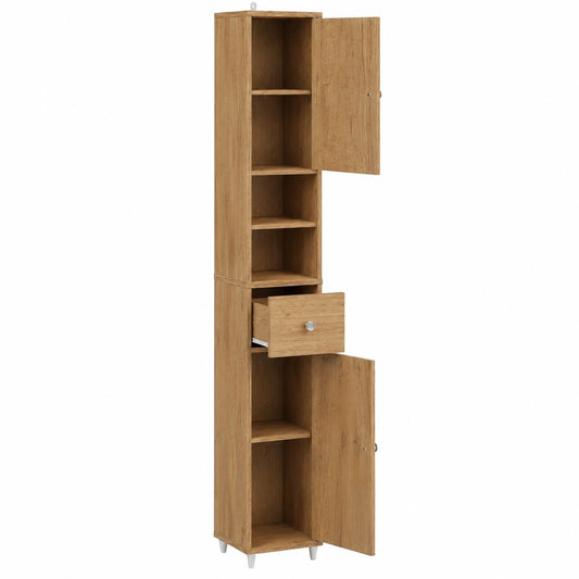 Armadio Bagno Salvaspazio con Ripiani Regolabili e Cassetto, 20x20x180 cm, Noce