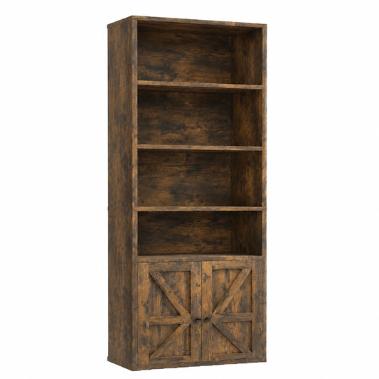 Libreria Moderna con Ante e Ripiani Aperti per Soggiorno, Ufficio, Camera, 55.5x23.5x181 cm, Colore Marrone