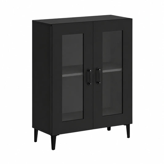 Credenza moderna in legno multistrato nero, ideale per soggiorno, camera da letto o bagno, dimensioni 69,5x34x90 cm