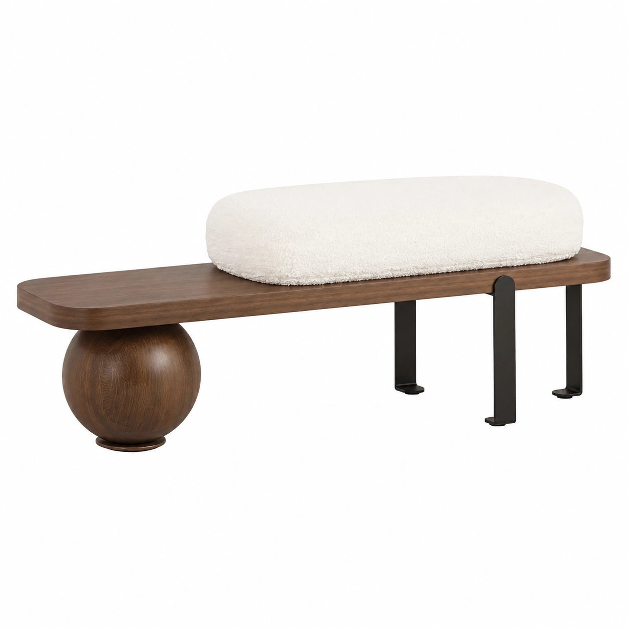 Panca Moderna Imbottita in Legno con Gambe Astratte in Metallo per Interni, 120 cm