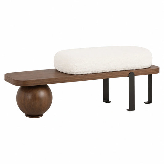 Panca Moderna Imbottita in Legno con Gambe Astratte in Metallo per Interni, 120 cm