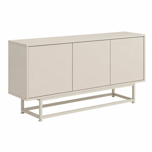 Credenza Moderna con 3 Ante Push-Open e Piedistallo in Metallo per Soggiorno, Ingresso o Camera da Letto, 120x30x55 cm, Colore Avena