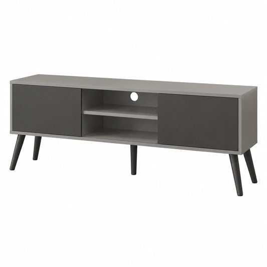 Mobile Porta TV con Ripiani e Scomparti Chiusi, Tavolo Contenitore Moderno 120x30x47 cm - Grigio Chiaro/Nero